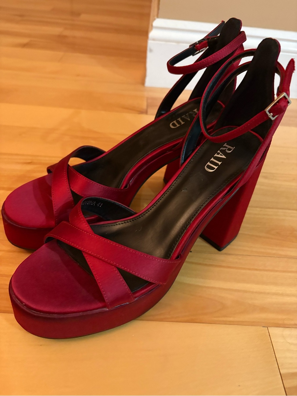 RAID Burgundy Satin Platform Block Heel Sandals Size 41